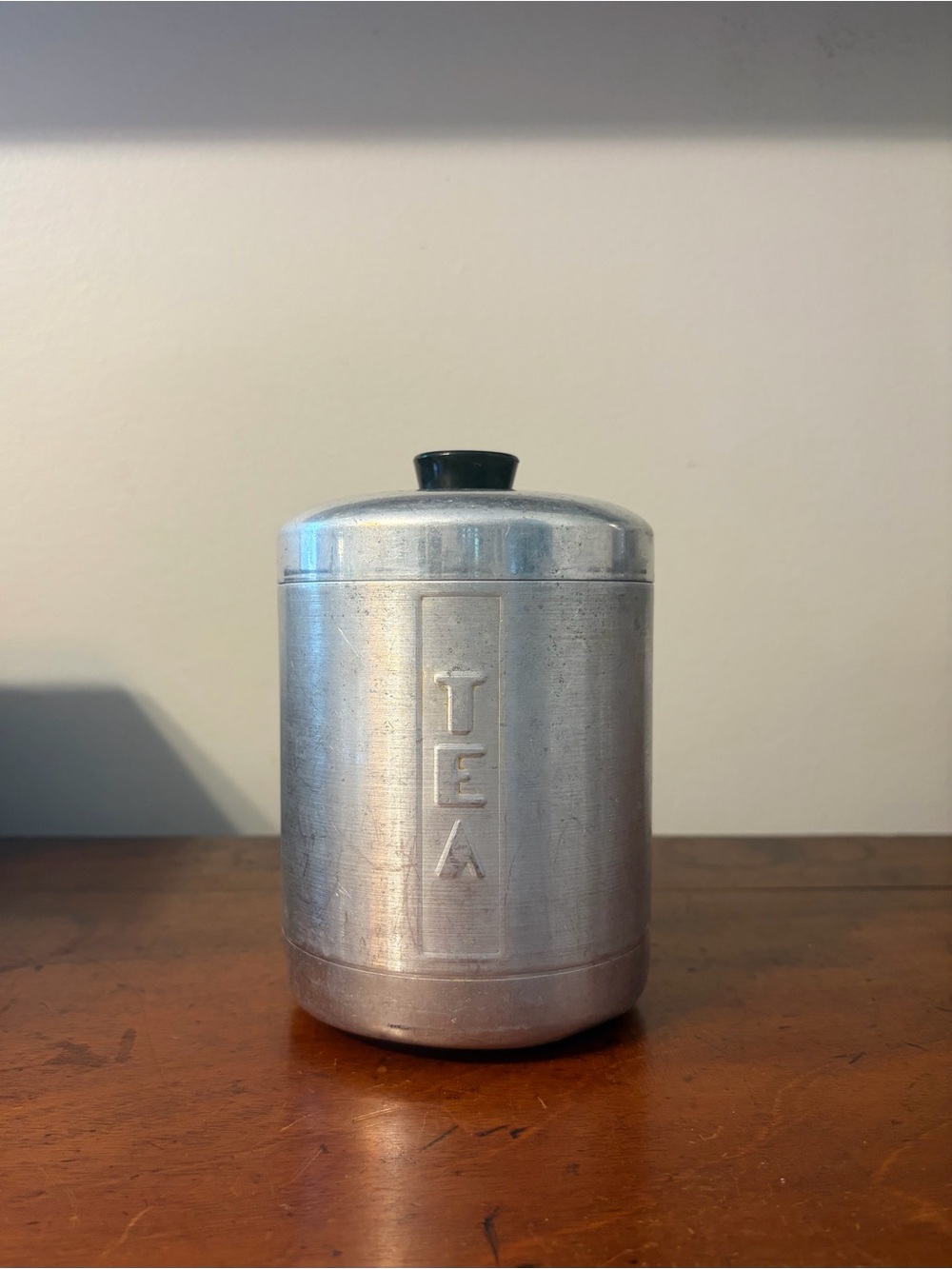 Vintage MCM aluminum tea canister farmhouse storage jar
